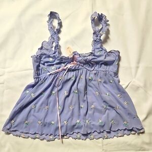 Floral Ruffle Trim Top in Lavender